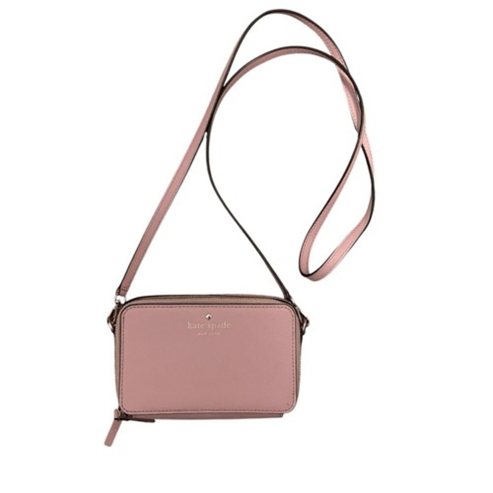 Kate Spade New York Pink Saffiano Leather Crossbody Wallet Bag Gold Hardware
